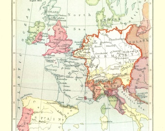 Mapa historyczna – Europa Zachodnia 1525 – Gardiner 1902 – Sztuka ścienna w stylu vintage