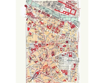 Mapa historyczna – Paryż, Francja Centralna – Niebieskie przewodniki 1921 – Sztuka ścienna w stylu vintage
