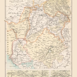 Historic Map - Punjab India Pakistan - Bartholomew 1892 - Vintage Wall Art
