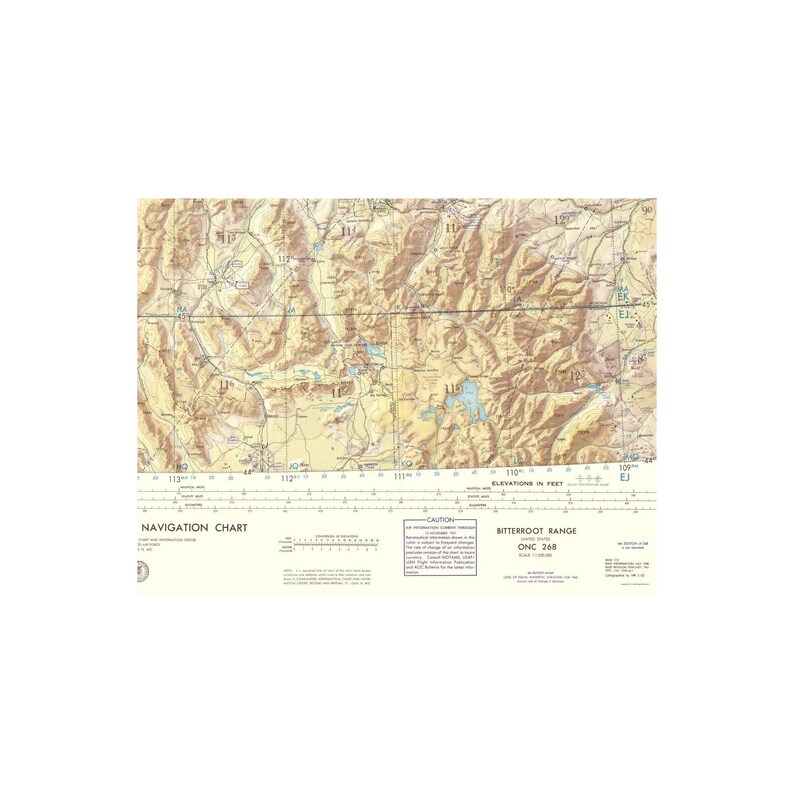 Mapa topográfico - Cordillera Bitterroot, Montana, Idaho, Wyoming - Hoja - USAF 1961 - Arte mural vintage imagen 3