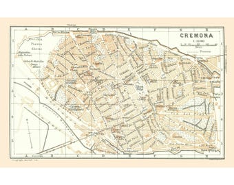 Mapa historyczna – Cremona, Włochy – Bertarelli 1914 – Sztuka ścienna w stylu vintage