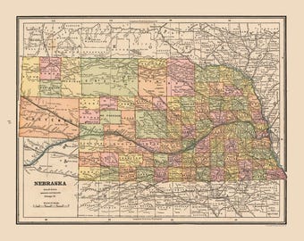 Historyczna mapa stanu – Nebraska – Cram 1888 – sztuka ścienna w stylu vintage