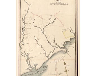 Historyczna mapa stanu – Floryda Zachodnia – 1800 – Sztuka ścienna w stylu vintage