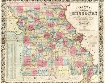 Historic State Map - Missouri - Colton 1851 - Vintage Wall Art