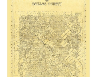 Mapa histórico del condado - Condado de Dallas, Texas - Oficina General de Tierras - Arte mural antiguo
