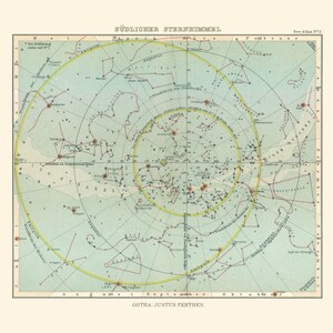 Historic Map - Celestial South Pole - Perthes 1914 - Vintage Wall Art