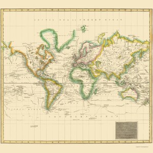 Historic Map - World Hydrographical Chart - Thomson 1814 - Vintage Wall Art