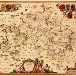 Historic Map - Buckinghamshire County England - Jansson 1646 - Vintage Wall Art