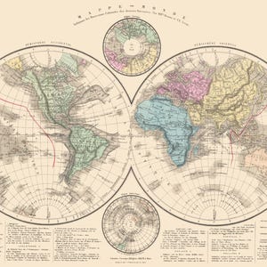 Historic Map - World - Drioux 1882 - Vintage Wall Art