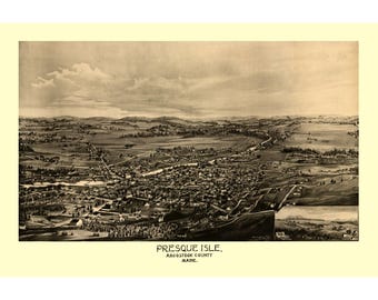 Historic Panoramic View - Presque Isle Maine - Norris 1894 - Vintage Wall Art