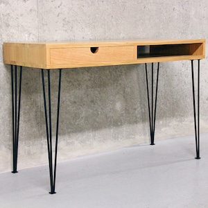 Handmade desk in solid oak hairpin legs