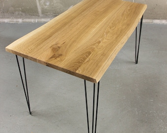 Solid oak dining table with hairpin legs
