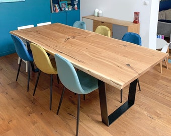 Live Edge Oak Table with Steel Trapeze Base Customized