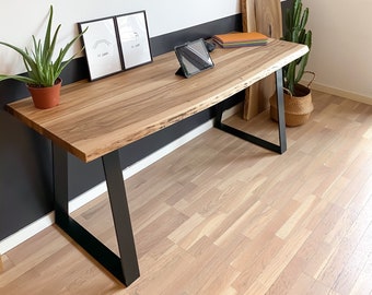 Solid Walnut Live Edge Desk Metal Base Trapezoid Custom Made