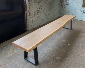 Banc Chêne Massif Live Edge Pieds Trapèzes Inversés Metal Sur Mesure