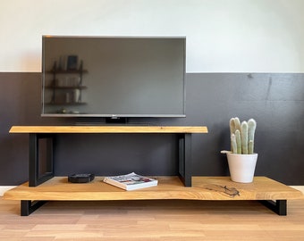 Custom Made Solid Oak Metal Console TV Unit