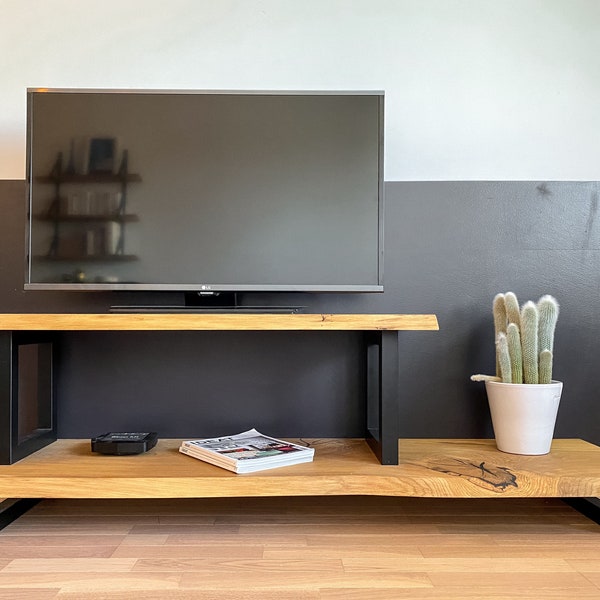 Meuble TV Console Chêne Massif Métal Sur Mesure