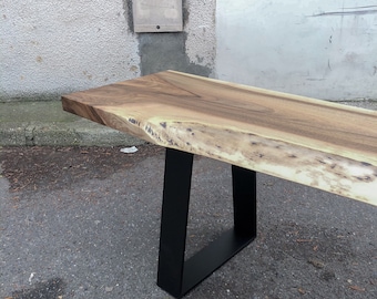 Solid Walnut Live Edge Bench Steel Base Inverted Trapezoids Custom Made