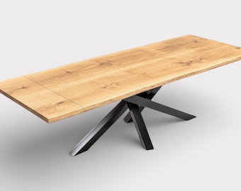 MIKADO - Extendable Table, Solid Oak, Live Edge, Natural Edges, Mikado Steel Base, Custom Made