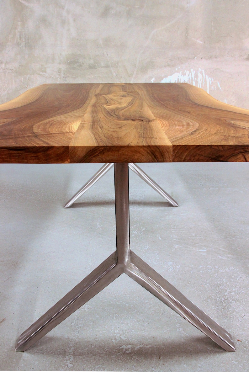Live edge Walnut and steel dining table image 2