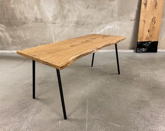 Solid Oak table on tubular steel legs