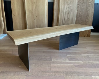 Bench Oak Solid Feet Custom Industrial Steel Plates