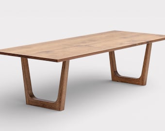 ODEON - Custom-Made Solid Oak or Walnut Wood Table with Trapezoidal Legs