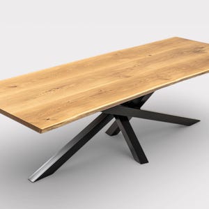 Table MIKADO - Table Chêne et Noyer Massif Live Edge Pied Mikado Acier Sur Mesure