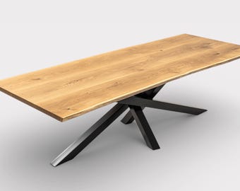MIKADO Table - Solid Oak and Walnut Live Edge Table with Custom-Made Steel Mikado Legs