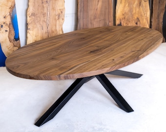 Oval Ellipse Table Solid Walnut Mikado Metal Base Made to Measure