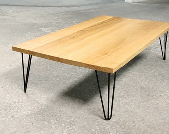 Solid Oak coffee table on hairpin legs