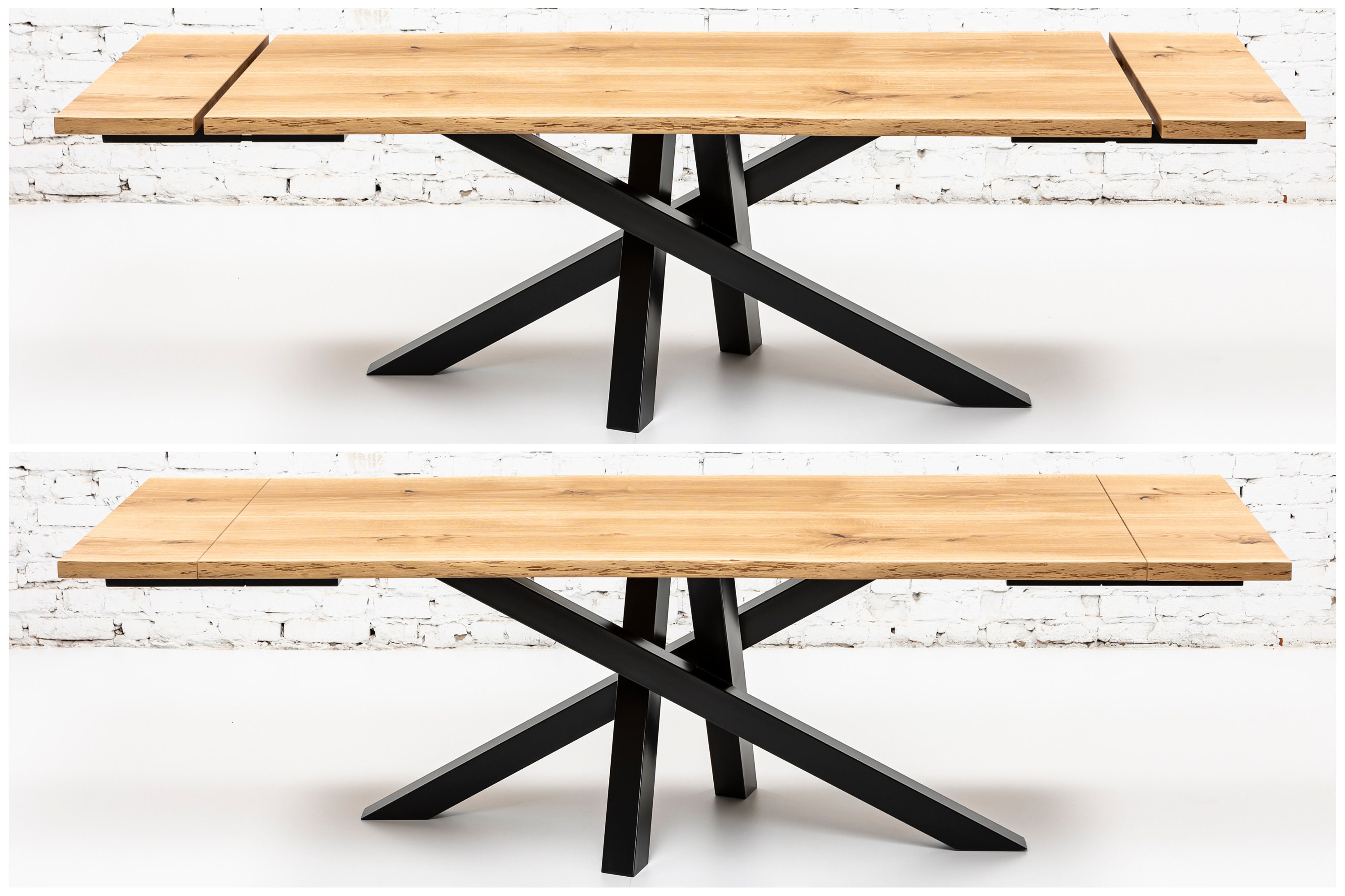 Table live egde plateau bois massif et pieds mikado acier - AGtrema