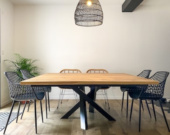 Square Solid Oak Table with Mikado Metal Base Made to Measure