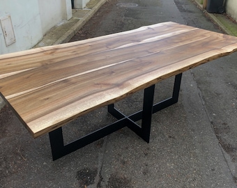 Solid Walnut Table Double U Steel Base Custom Made