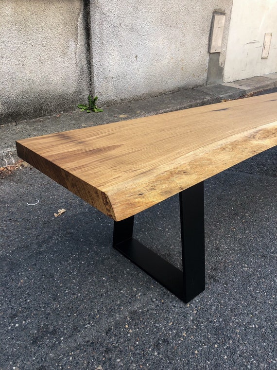 Banc Chene Massif Live Edge Pieds Trapezes Inverses Metal Sur Etsy