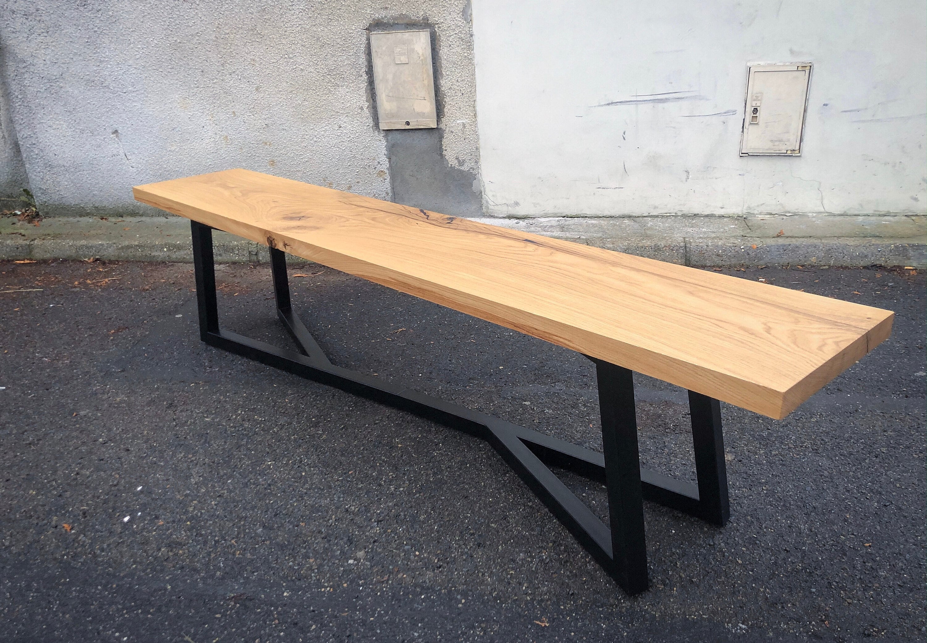 Banc Chêne Massif Piétement Acier Double Y sur Mesure