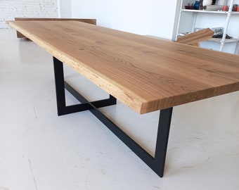 Solid Oak Table on Double U Steel Base Made to Measure