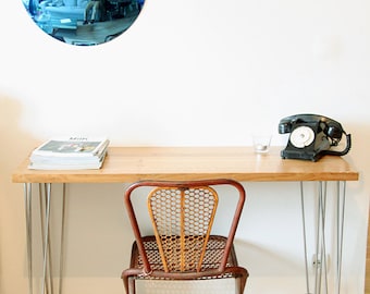 Laptop Desk in solid oak and hairpin legs