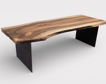 Live edge Solid walnut coffee table on steel plates legs