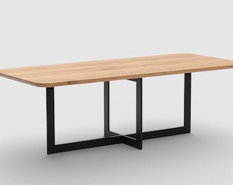 AXIS - Custom-Made Solid Wood Table on a Central Steel Base