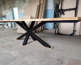 Extending Table Solid Oak Live Edge Natural Edges Custom Made Star Central Base