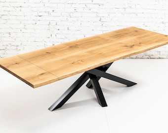 Extendable Table Solid Oak Live Edge Natural Edges Mikado Steel Base Custom Made