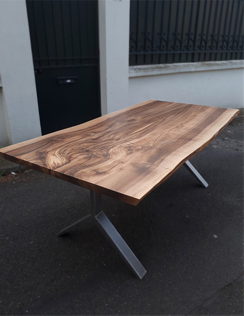 Live edge Walnut and steel dining table image 9