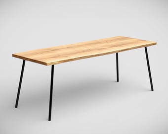 Solid Oak table on tubular steel legs
