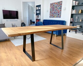 Oak Live Edge Table with Trapezoid Base with Custom Extensions