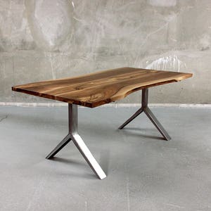 Live edge Walnut and steel dining table image 4