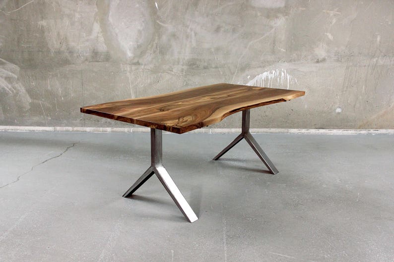 Live edge Walnut and steel dining table image 4