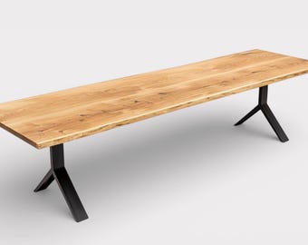 YPSILON Table - Industrial Style Dining Table in Solid Oak or Walnut with Metal Frame, Custom Made
