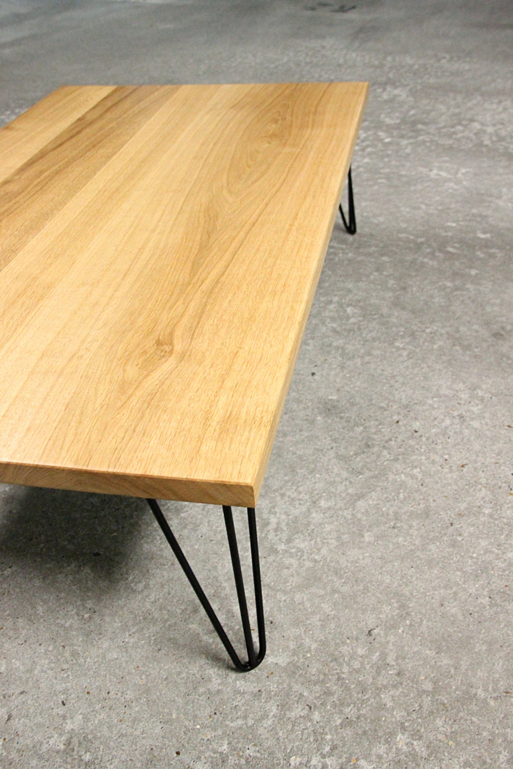 Solid Oak coffee table on hairpin legs