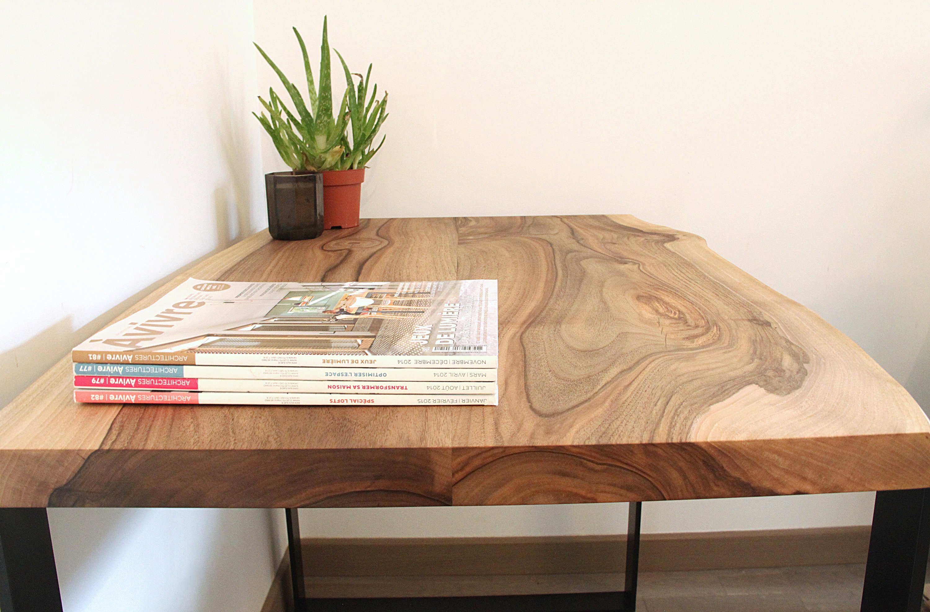 Live edge Walnut laptop desk on UForm steel legs.